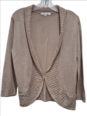 Cleo Tan Open Front Cardigan with Crochet Trim Size M